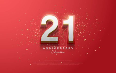 Anniversary number 21 vector design. With glowing 3d numbers. With a combination of bold and elegant red background.