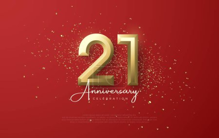 Modern 21st anniversary number design. With a combination of glowing white and red numbers. With a luxury red and gold glitter background.