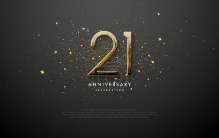 Elegant and luxurious vector design for the 21st anniversary. With illustrations of elegant gold numbers on a black background.