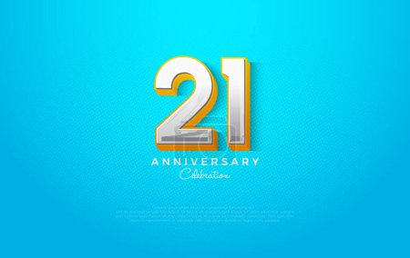 21st anniversary vector background design. With metallic silver numbers. The bright blue background creates a happy atmosphere.