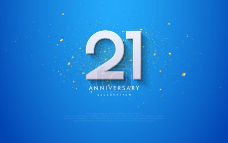 Simple and elegant design for the 21st anniversary celebration. With clean numbers and a bright blue background. Decorated with luxurious and shiny gold glittering.