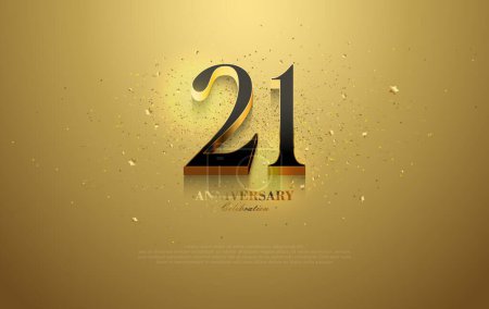 21st anniversary vector design. With black numbers and a shiny gold background. Decorated with charming glitter sprinkles.