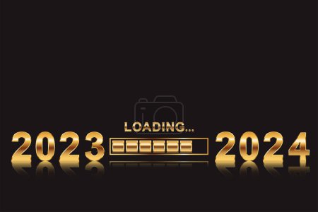 Photo for Golden number 2023 loading to 2024 with black scene. 3d numbers symbol. 2024 Happy New Year. Holiday illustration of golden metallic calligraphic numbers 2024. Festive poster or banner design. Modern lettering sign composition - Royalty Free Image