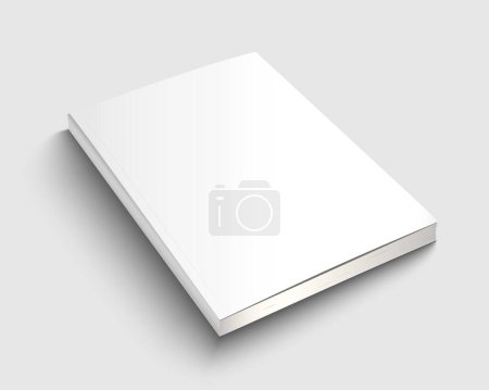 Ilustración de A4 book mock up with white hard cover layout. Blank journal template design. Textbook with copy space. 3d vector illustration. - Imagen libre de derechos