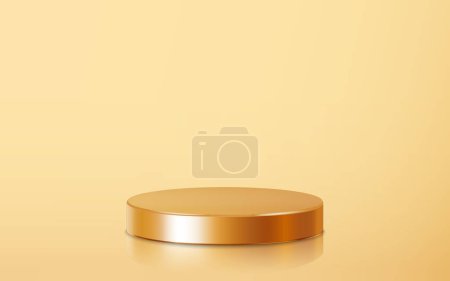 Photo for Realistic golden blank product podium scene template isolated on gold background. Geometric metallic round shape for product branding layout. Gold cylinder mock up scene. 3d vector illustration background - Royalty Free Image