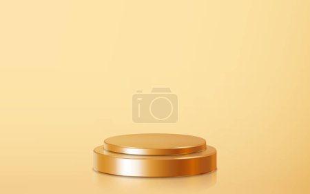 Photo for Two stack golden podium product scene on floor. Realistic golden blank product podium scene template isolated on gold background. Geometric metallic round shape for product branding layout. Gold cylinder mock up scene. vector illustration background - Royalty Free Image