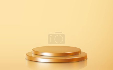 Photo for Two big stack golden podium product scene on floor. Realistic golden blank product podium template isolated on gold background. Geometric metallic round shape for product branding layout. Gold cylinder mock up scene. vector illustration background - Royalty Free Image