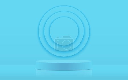 Photo for Blue pastel podium scene with round shape on background. Realistic blank product podium template on floor with colour background. Geometric round shape for product branding layout. Cylinder mockup scene. vector illustration background - Royalty Free Image