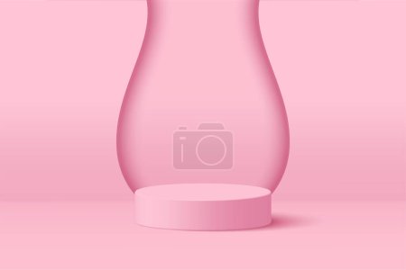 Photo for Pink pastel podium scene with curve shape on background. Realistic blank product podium template on floor with colour background. Geometric round shape for product branding layout. Cylinder mockup scene. vector illustration background - Royalty Free Image