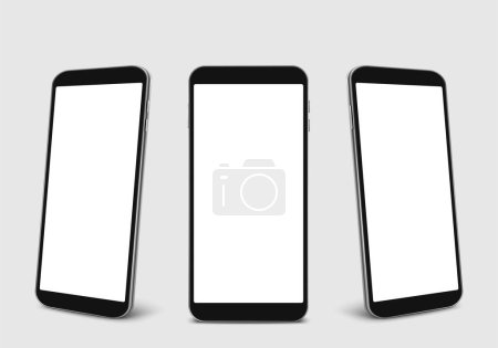 Photo for Realistic 3d black smartphone mockup collection template isolated on background. modern mobile phone layout collection with copy space. technology vector illustration for creative design showcase - Royalty Free Image