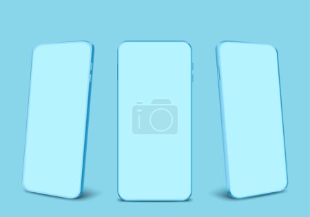 Photo for Realistic 3d blue monochrome smartphone mockup isolated on background. Pastel color mobile phone collection with copy space. business technology vector illustration - Royalty Free Image