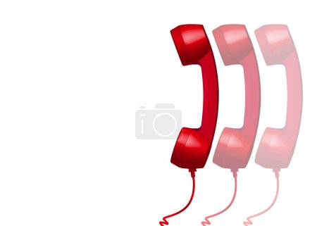 Photo for 3d red vintage phone receiver isolated on background. Three retro analog telephone handset. Old communicate technology. object fade transparency composition right background vector illustration - Royalty Free Image