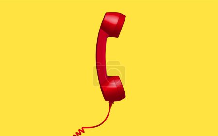 Photo for 3d red vintage phone receiver isolated on yellow background. Retro analog telephone handset. Old communicate technology. Vector illustration - Royalty Free Image