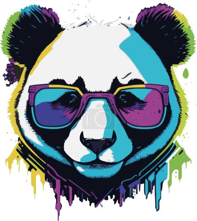 Téléchargez les illustrations : Panda dans des coups de pinceau au néon vibrant. Illustration vectorielle pour t-shirt, sweat à capuche, site web, impression, application, logo, clip art, affiche et impression sur demande marchandises. - en licence libre de droit