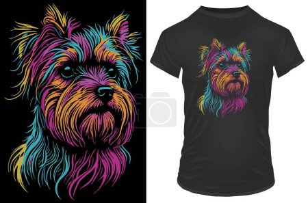 Illustration for Yorkshire Terrier in vibrant neon brush strokes. Vector illustration for tshirt, hoodie, website, print, application, logo, clip art, poster and print on demand merchandise. - Royalty Free Image