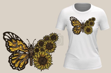 Illustration for Butterfly with a wing made of sunflowers - Royalty Free Image