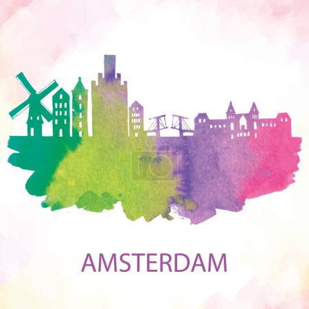 Téléchargez les illustrations : Amsterdam illustration vectorielle de la ville - en licence libre de droit