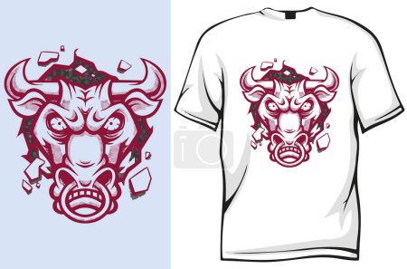 Téléchargez les illustrations : T-shirt de taureau en colère - vecteur chemise - en licence libre de droit