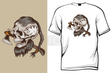 Illustration for T - shirt with axe and skull. - Royalty Free Image
