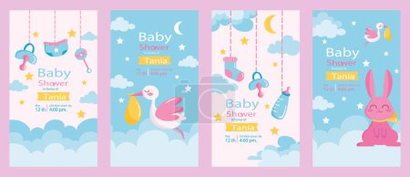 Illustration for Gender reveal party, baby shower cards set - Royalty Free Image