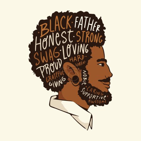 Ilustración de Hombre con peinado afro. fondo negro. vector. negro padre - Imagen libre de derechos