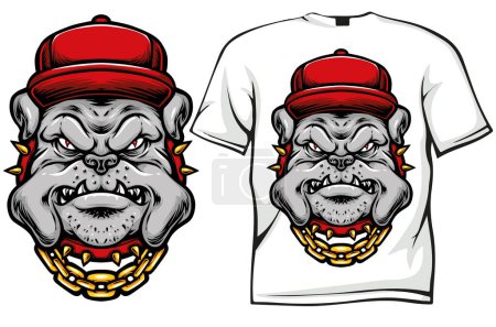 Illustration for Head of a angry bulldog with chain - Royalty Free Image