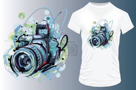 Illustration for T-shirt design, vetor illustration camera - Royalty Free Image