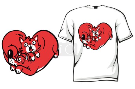 Téléchargez les illustrations : T-shirt CAT DOG HEART design, illustration de vetor - en licence libre de droit