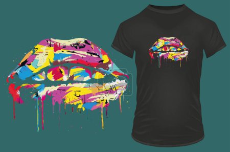 Illustration for Colorful lips abstract t - shirt design - Royalty Free Image