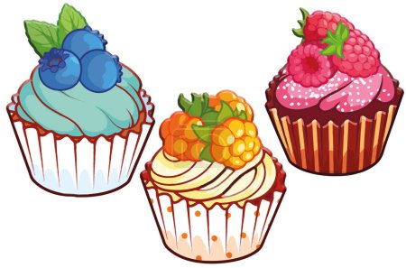 Téléchargez les illustrations : Ensemble de différents cupcakes colorés. illustration vectorielle isolée sur fond blanc - en licence libre de droit