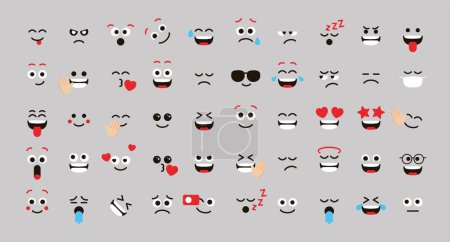 Téléchargez les illustrations : Ensemble d'icônes emoji emoticon mignon, conception d'illustration vectorielle - en licence libre de droit