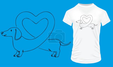 Téléchargez les illustrations : Dachshund chien formant un cœur t-shirt - en licence libre de droit