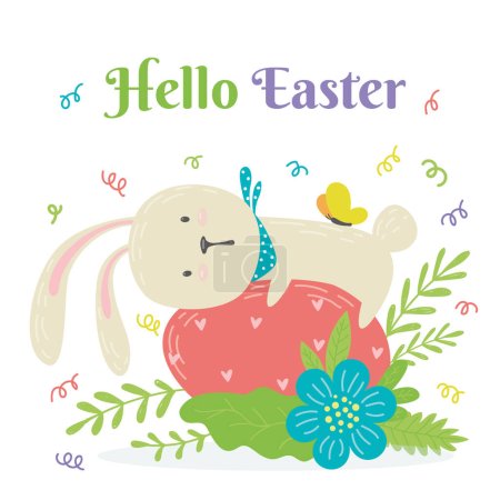 Téléchargez les illustrations : Carte de Pâques avec lapin mignon. illustration vectorielle - en licence libre de droit