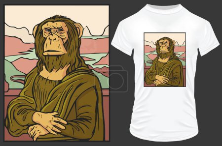 Téléchargez les illustrations : Célèbre peinture mona lisa avec une impression de chemise de singe - en licence libre de droit