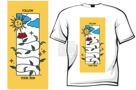 Téléchargez les illustrations : Suivre votre t-shirt design imprimé soleil - en licence libre de droit