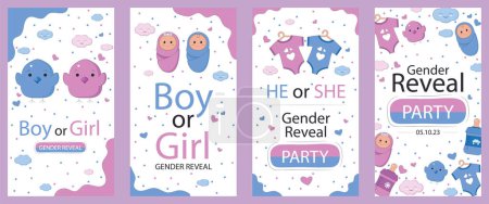 Illustration for Vector set of baby gender reveal  cards - Royalty Free Image