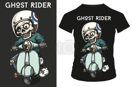 Ilustración de Cráneo t - camiseta diseño vector gráfico fantasma jinete - Imagen libre de derechos