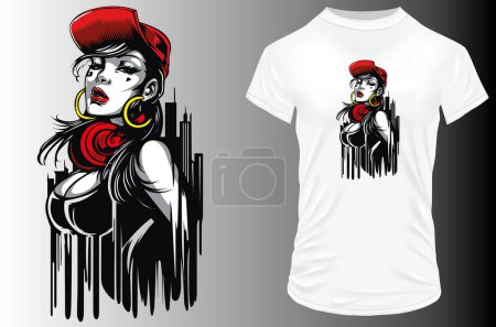 Illustration for Abstract t - shirt print design with woman - Royalty Free Image