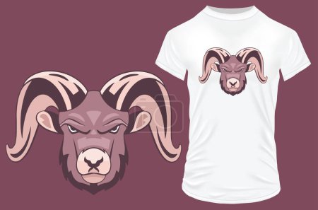 Téléchargez les illustrations : T-shirt chèvre design. logo animal sauvage. vecteur, illustration. - en licence libre de droit