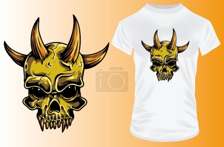 Téléchargez les illustrations : Illustration vectorielle du crâne avec t-shirt design crâne d'or - en licence libre de droit