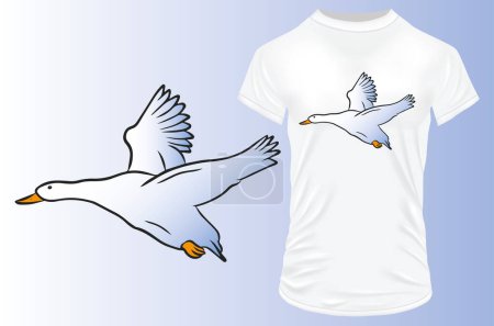 Téléchargez les illustrations : Oie blanc fond t-shirt design - en licence libre de droit