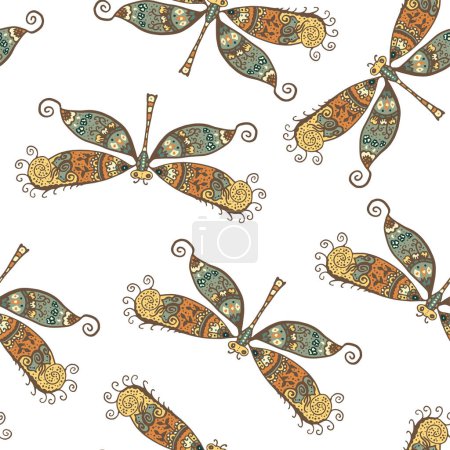 Téléchargez les illustrations : Modèle sans couture avec des libellules - en licence libre de droit