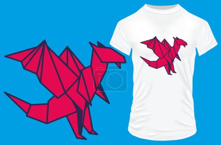 Téléchargez les illustrations : T - conception de chemise avec origami gragon - en licence libre de droit