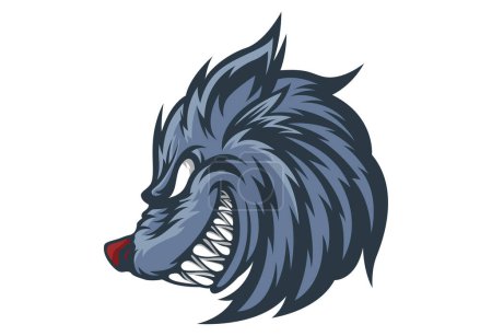 Illustration for Vector illustration of grinning blue wolf head mascot - Royalty Free Image