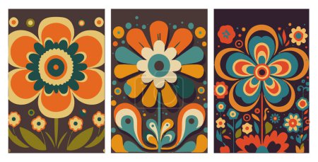Ilustración de Conjunto de fondos florales coloridos - Imagen libre de derechos