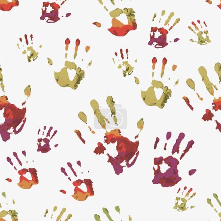 Illustration for Colorful seamless pattern of watercolor  hand prints - Royalty Free Image