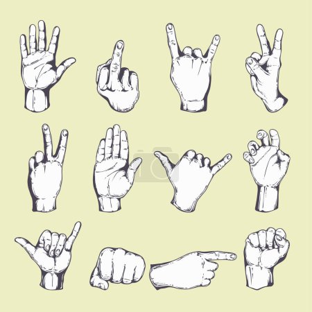 Téléchargez les illustrations : Symboles de main, gestes, vecteur - en licence libre de droit