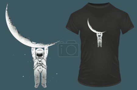 Illustration for Hanging astronaut t-shirt design - Royalty Free Image