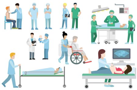 Téléchargez les illustrations : Illustration vectorielle de l'ensemble du personnel hospitalier - en licence libre de droit