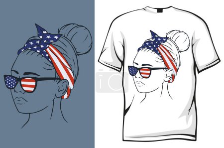 Téléchargez les illustrations : Femme américaine avec des lunettes de soleil américaines et bandana - en licence libre de droit